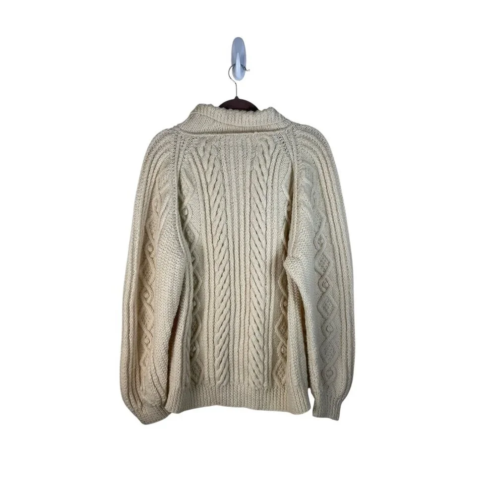 Cream Cable Knit Cardigan Sweater With Front Pockets & Button Closure By Jenners